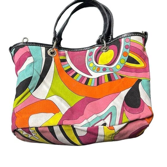 Psychedelic Abstract Tote Bag Black, Pink & Yellow reversible to black - Picture 1 of 11